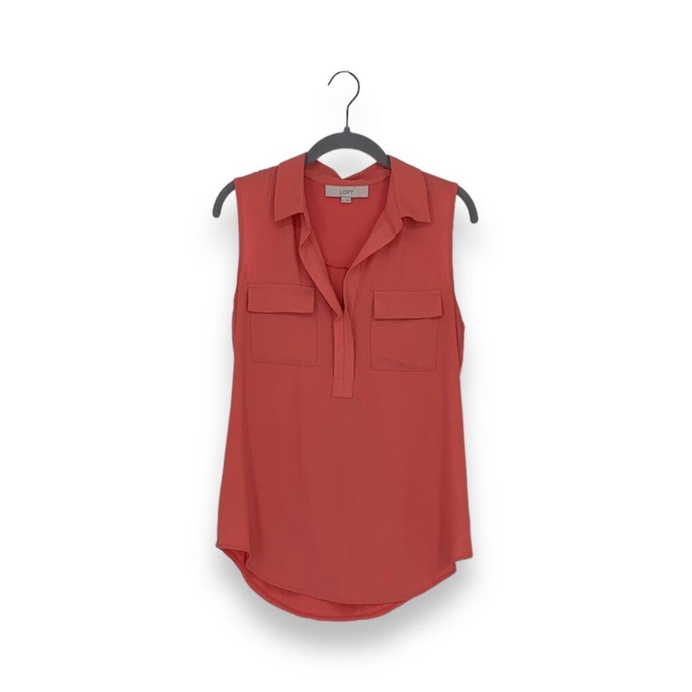 LOFT Coral Orange Sleeveless Popover Collared Blouse Shirt Top